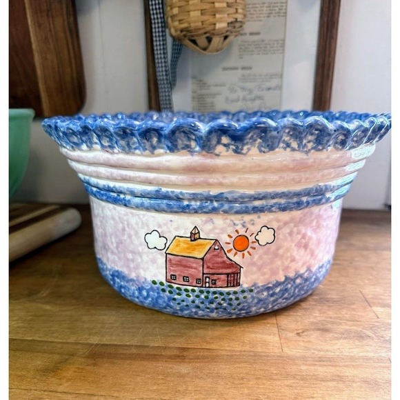 Andrew West Other - 1970 Pinch N' Coil Andrew West Sigma Blue Spongeware Farmhouse Pottery Bowl
